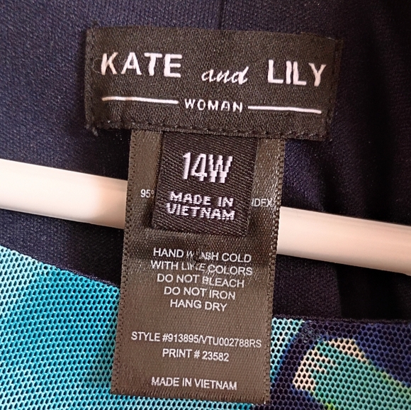 Kate and Lily Womens Sz 14W Green/Blue Floral sheer long sleeve Dress - Picture 5 of 11